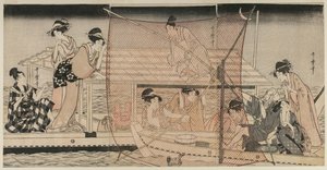 Pesca con red de noche en el río Sumida, c. 1800 de Kitagawa Utamaro