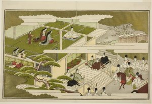 Año Nuevo en la corte, de la antología ilustrada de kyoka "El joven dios Ebisu (Waka Ebisu)"