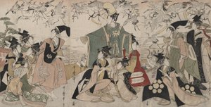Parodia de «Yoritomo liberando grullas» (Mitate Yoritomo hōkaku)