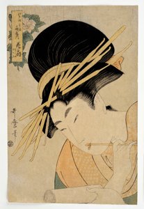 Retrato de la cortesana Hanaogi de la casa Ogiya - Estampa de Kitagawa Utamaro (1753-1806) de Kitagawa Utamaro