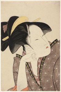 Amor reflexivo, de la serie "Antología de poemas: La sección del amor (Kasen koi no bu) (Mono-omou koi)" de Kitagawa Utamaro
