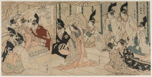 Escena Adaptada de la obra El Tesoro de los Retenedores Leales Chushingura de Kitagawa Utamaro