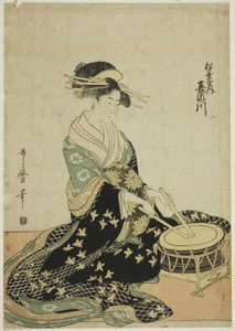 La cortesana Kisegawa de Matsubaya, de una serie sin título de cortesanas de Matsubaya como cinco músicos