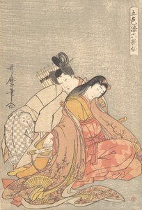 El poeta Ariwara no Narihira 825-880 y Ono no Komachi..., ca. 1798 de Kitagawa Utamaro