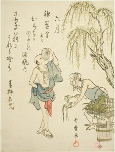 El Sexto Mes (Rokugatsu), de una serie sin título de escenas de género en los doce meses, con poemas kyoka de Kitagawa Utamaro