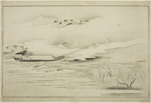 Remolcando una barcaza en la nieve, del álbum El Mundo de Plata, 1790 de Kitagawa Utamaro