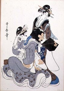 Dos figuras femeninas (impresión en madera a color) de Kitagawa Utamaro