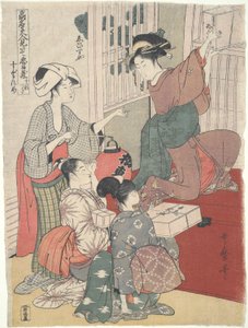 Camareras en una casa de té (Ebisu-ya): Doce grabados de mujeres hermosas de Kitagawa Utamaro
