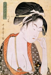 Mujer deseando los labios de Kitagawa Utamaro