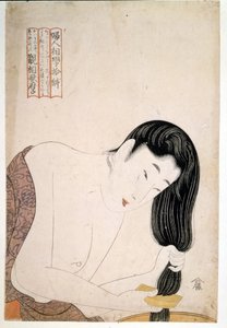 Mujer pintándose. sd. Obra de Utamaro KITAGAWA (1753-1806). de Kitagawa Utamaro