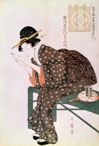 Mujer leyendo. Hecho con un crepé de Echigoya. Serie de verano: Bellezas de nuestro tiempo de Kitagawa Utamaro