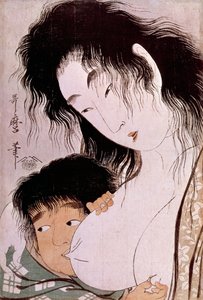 Yamauba y Kintaro: la tetee. Estampa japonesa de Utamaro Kitagawa (1753-1806). 1801-1803. París, Museo Guimet, Museo Nacional de Artes Asiáticas de Kitagawa Utamaro