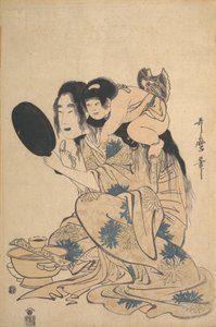 Yamauba ennegreciendo sus dientes y Kintoki de Kitagawa Utamaro