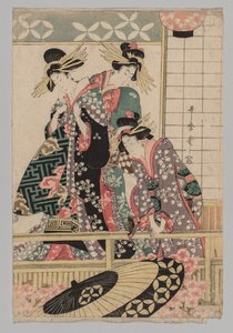 Mujeres de Yoshiwara Mirando a la Calle en Primavera de Kitagawa Utamaro