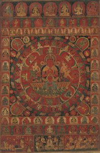 Mandala del dios sol Surya rodeado por ocho deidades planetarias, probablemente 1379