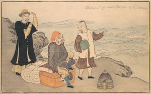 Grupo de Tres Hombres Chinos en un Acantilado junto al Mar, 1789