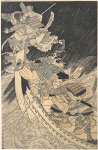 Minamoto Yoshitsune y su criado, el monje Benkei