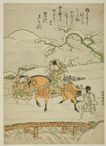 Cruzando el puente en Sano de Kitao Shigemasa