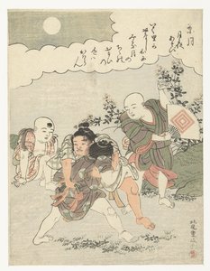 el octavo mes Hazuki (título sobre objeto) Juegos a la luz de la luna (título de la serie) Tsuki yo asobi (título de serie en objeto) de Kitao Shigemasa