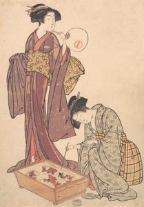 Dos Mujeres Alimentando Peces, 1739-1820 de Kitao Shigemasa