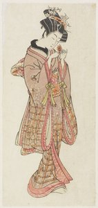 Joven mujer examinando una cereza de tierra, finales del siglo XVIII de Kitao Shigemasa