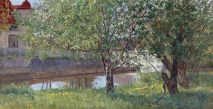 Sección del canal con casa y árboles. de Kitty Lange Kielland