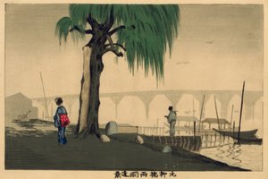 Vista de Ryogoku desde el puente Motoyanagi de Kiyochika Kobayashi