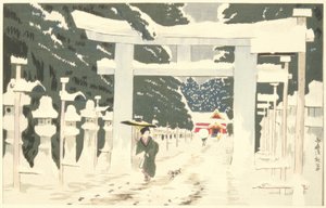 Fuerte nevada en el Santuario Toshogu en Ueno de Kiyochika Kobayashi