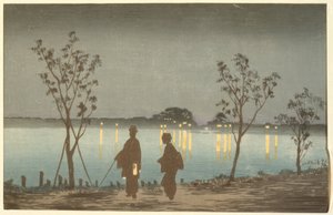 Noche en el río Sumida de Kiyochika Kobayashi