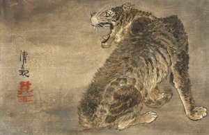 Tigre y relámpago de Kiyochika Kobayashi