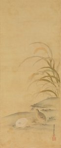Codorniz y mijo, finales del siglo XVII de Kiyohara Yukinobu