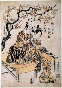 Arte japonés: un músico da una lección de flauta a una joven. Impresión de Kiyohiro Torii (1737-1766) siglo XVIII París, B.N.