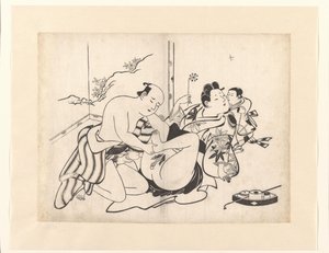 Espectáculo erótico con utensilios para fumar y biombo de Kiyonobu (I) , Torii