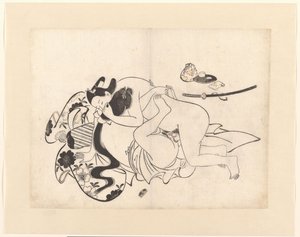 Pareja haciendo el amor en un enredo íntimo de Kiyonobu (I) , Torii