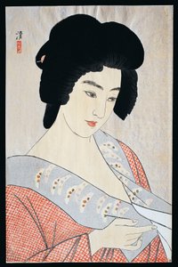 Geisha Ichimaru, ca 1933, por Kobayakawa Kiyoshi, xilografía Oban, 40.5x26 cm, período Meiji-Showa, Japón, siglo XX de Kiyoshi Kobayakawa