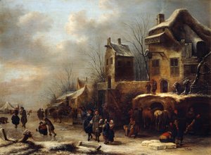 Pista de patinaje en un río, 1665 de Klaes Molenaer