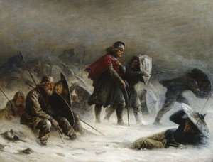 Rey Sverre en una ventisca en las montañas Voss de Knud Bergslien