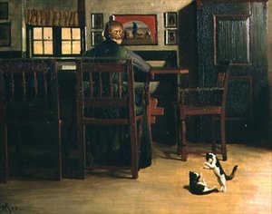 Interior con gatitos juguetones de Knud Sinding