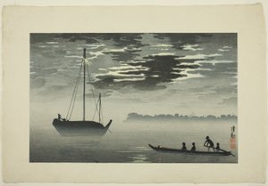 Luz de luna a través de las nubes en la costa de Haneda de Kobayashi Kiyochika