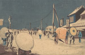 Escena callejera en las afueras de Edo en una tarde de invierno, ca. 1878