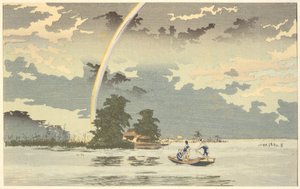Vista al anochecer, Hashiba, Tokio de Kobayashi Kiyochika