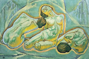 Drei kauernde Frauen - Tres mujeres agachadas ... (pintura sobre lienzo)