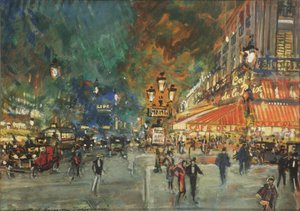 Plaza de la Ópera con Café de la Paix de noche, París de Konstantin Alekseevich Korovin