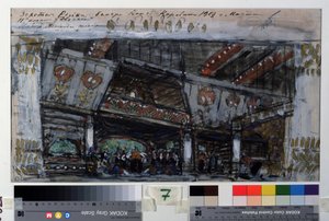 Escenografía para el ballet Le Poisson Dore de Ludwig (Leon) Minkus (1826-1917) (Escenografía para el ballet El pez dorado de L.Minkus). Obra de Konstantin Alexeyevich Korovin (Constantin Korovin) (1861-1939), témpera, tinta dorada y plateada sobre cartón de Konstantin Alekseevich Korovin