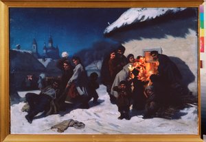 Le cantique de Noel en Ukraine (El villancico en Ucrania) - Pintura de Konstantin Alexandrovich Trutovsky (Troutovsky) (1826-1893), óleo sobre lienzo de Konstantin Alexandrovich Trutovsky