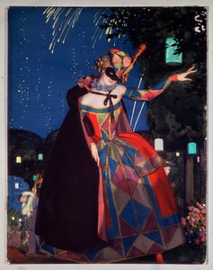El lenguaje de Colombine. Obra de Konstantin (Constantin) Andreyevich Somov (1869-1939), acuarela y gouache sobre cartón de Konstantin Andreevic Somov