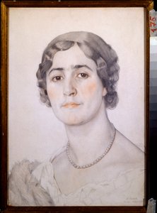 Retrato de la actriz D G Karysheva (?) (Retrato de la actriz D G Karysheva) - Obra de Konstantin (Constantin) Andreyevich Somov (1869-1939), acuarela, sanguina y pastel sobre papel de Konstantin Andreevic Somov