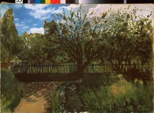 Un pequeño jardín. Pintura de Konstantin (Constantin) Andreyevich Somov (1869-1939), óleo sobre lienzo de Konstantin Andreevic Somov