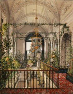 Interiores del Palacio de Invierno. El pequeño jardín de invierno en los apartamentos de Alexandra Fyodorovna de Konstantin Andreyevich Ukhtomsky