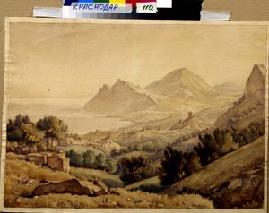 "Paisaje de montaña y ruinas de una ciudad" (Ciudad antigua) Pintura de Konstantin Bogayevsky (1872-1943) Dim 46x64 cm F Museo de Arte Kovalenko, Krasnodar de Konstantin Bogayevsky